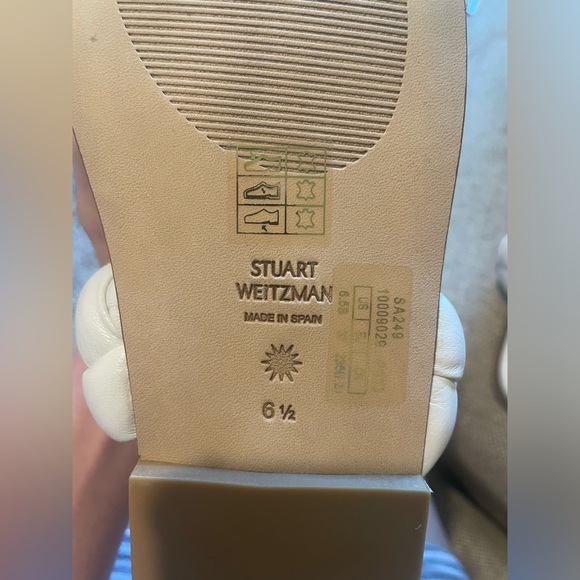 NIB STUART WEITZMAN White Playa Square Toe Slip On Leather Slide Sandals 6.5 - Picture 5 of 6